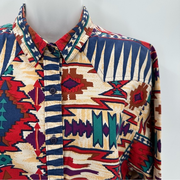 VTG Rockies Shirt Womens L Southwestern Print Rodeo Cowboy Button Up Western Top - Picture 2 of 13